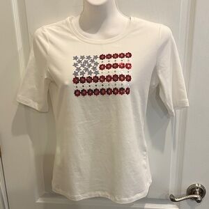 Chico's Sequin Embellished American Flag Knit Top Size 0/S